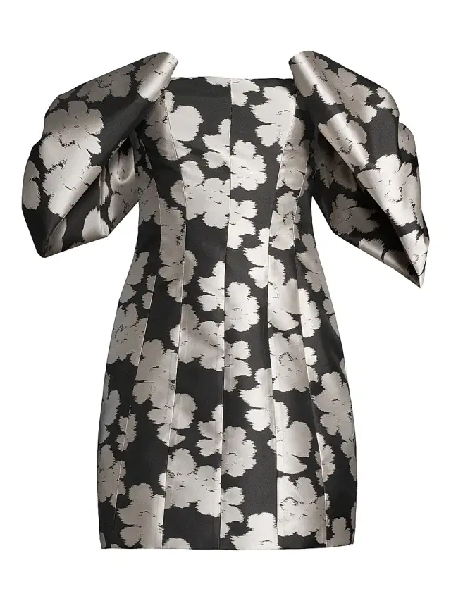 Toccin Women's Luna Puff-Sleeve Bow Minidress - Jet Optic Multi