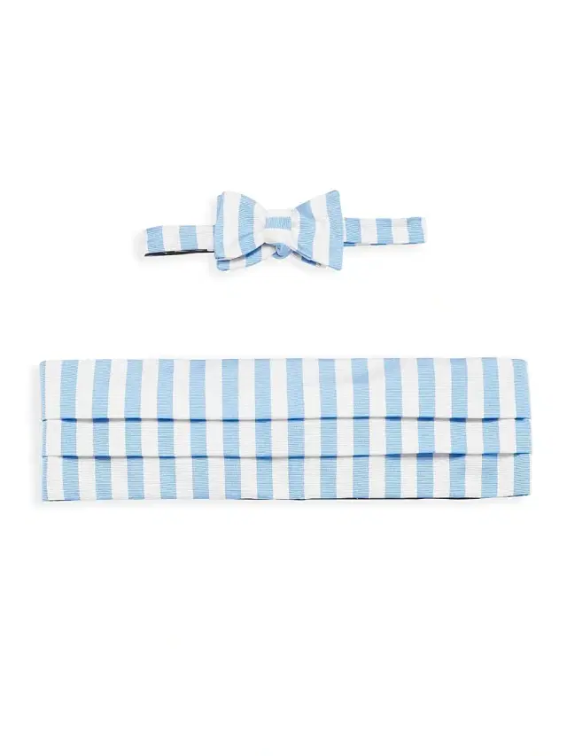 Paul Stuart Men's Silk Striped Bow Tie & Cummerbund Set - Blue White