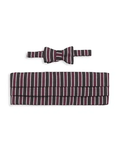 Paul Stuart Men's Silk Striped Bow Tie & Cummerbund Set - Purple Black | Thumbnail 1