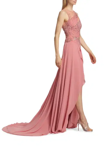 Atelier Prabal Gurung Women's Ginger Embellished Chiffon Draped Gown - Rose | Thumbnail 3 Atelier Prabal Gurung Women's Ginger Embellished Chiffon Draped Gown - Rose | Thumbnail 3