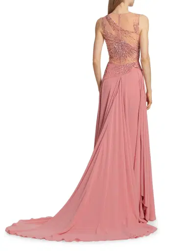 Atelier Prabal Gurung Women's Ginger Embellished Chiffon Draped Gown - Rose | Thumbnail 4 Atelier Prabal Gurung Women's Ginger Embellished Chiffon Draped Gown - Rose | Thumbnail 4