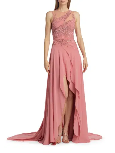 Atelier Prabal Gurung Women's Ginger Embellished Chiffon Draped Gown - Rose | Thumbnail 1 Atelier Prabal Gurung Women's Ginger Embellished Chiffon Draped Gown - Rose | Thumbnail 1