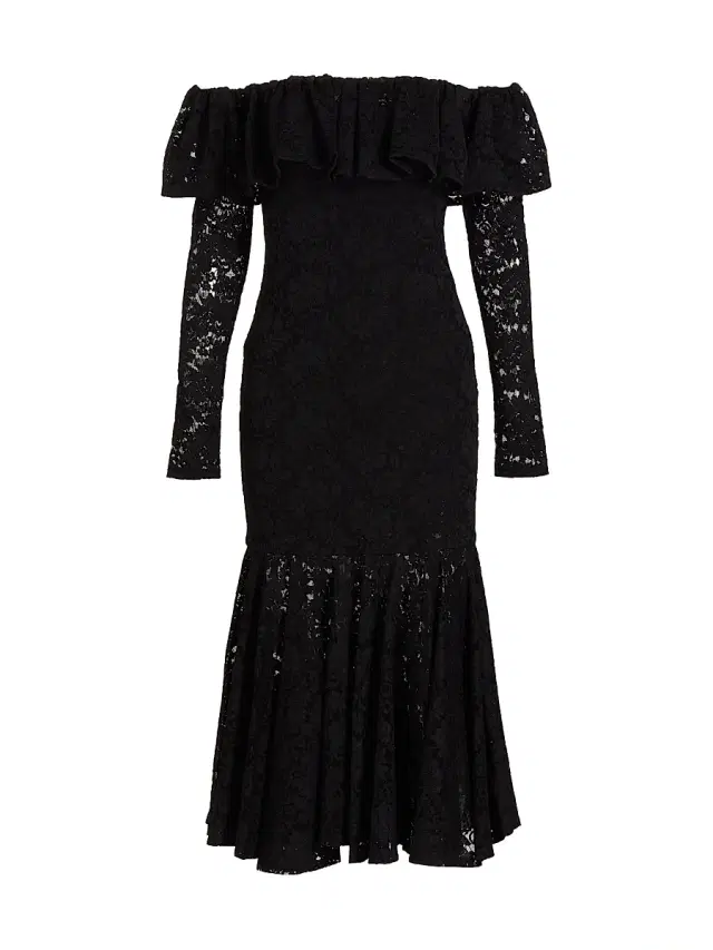 Caroline Constas Women's Alessia Off-The-Shoulder Lace Midi Dress - Black