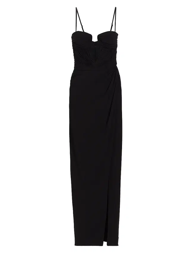 Brandon Maxwell Women's Plunge-Neck Bow Wrap-Skirt Gown - Black