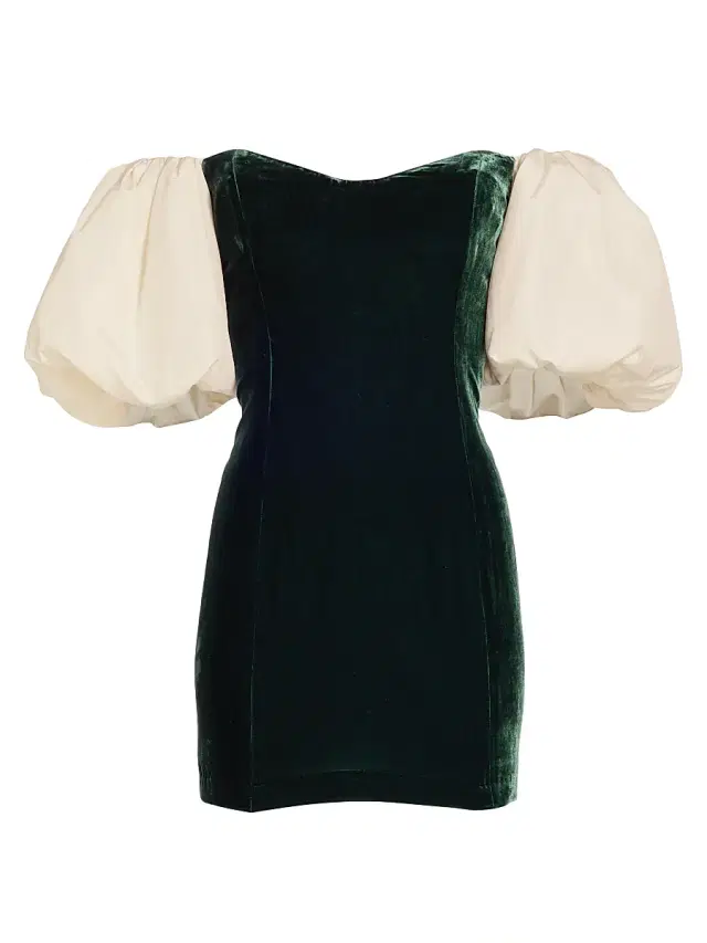 Rhode Women's Dali Velvet Puff-Sleeve Minidress - Macadamia Forest