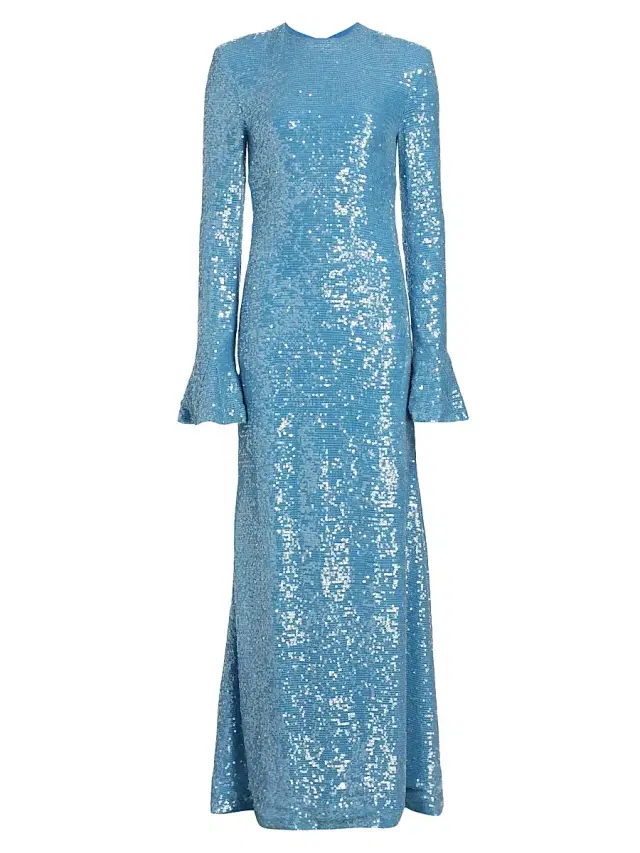 LAPOINTE Women's Sequined Flare-Sleeve Maxi Dress - Sky Blue