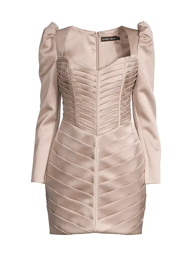 Lavish Alice Women's Pleated Bonded Satin Minidress - Bronze