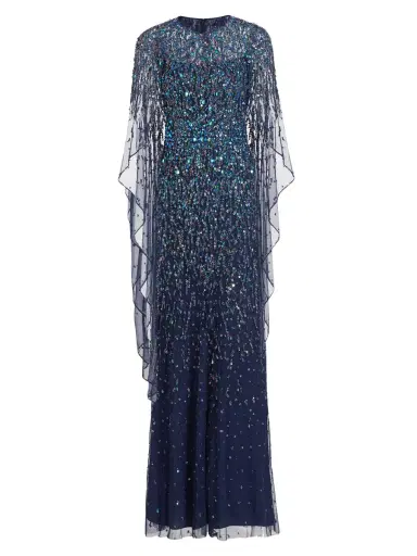 Jenny Packham Women's Delphine Tulle Cape-Sleeve Beaded Gown - Squid Ink | Thumbnail 7 Jenny Packham Women's Delphine Tulle Cape-Sleeve Beaded Gown - Squid Ink | Thumbnail 7