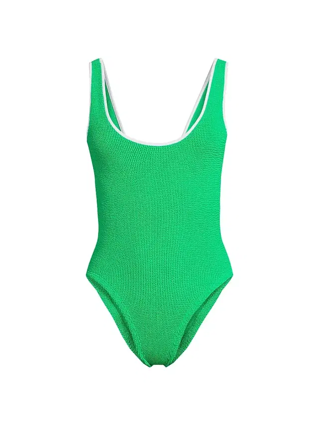 Women's Faye Textured V-Neck One-Piece Swimsuit - Emerald