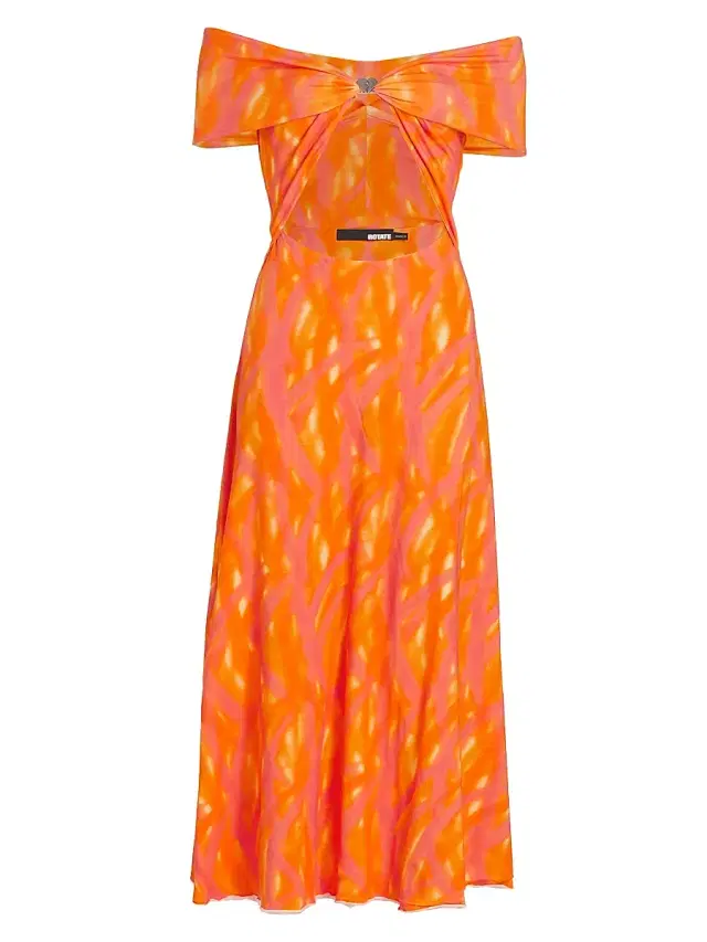 Rotate Birger Christensen Women's Printed Off-The-Shoulder Midi-Dress - Carrot Comb