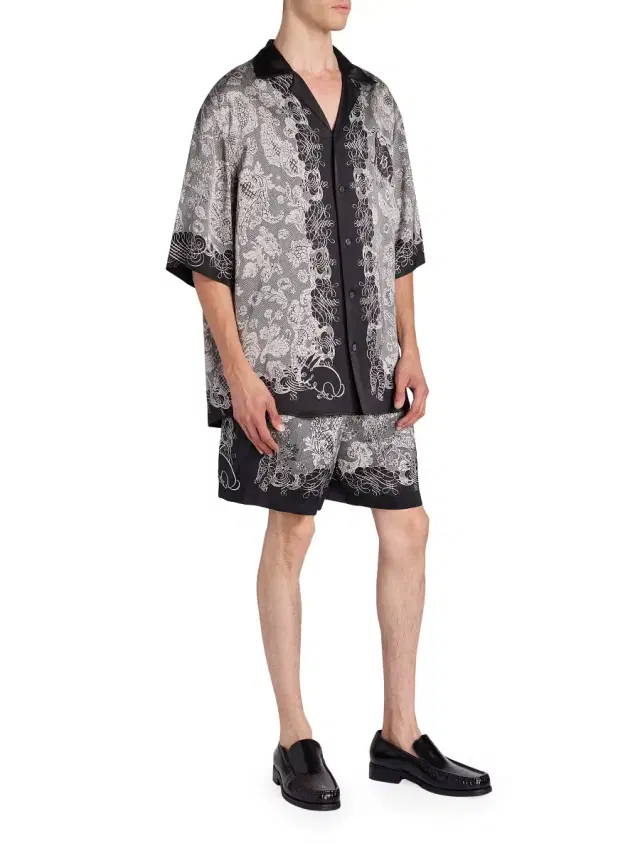 Men's Rudent Graphic Cotton Shorts - Black Ecru