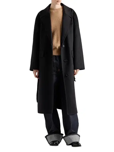 Prada Women's Single-Breasted Cashgora Coat - Black | Thumbnail 2 Prada Women's Single-Breasted Cashgora Coat - Black | Thumbnail 2