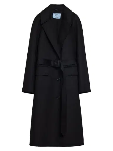 Prada Women's Single-Breasted Cashgora Coat - Black | Thumbnail 1 Prada Women's Single-Breasted Cashgora Coat - Black | Thumbnail 1