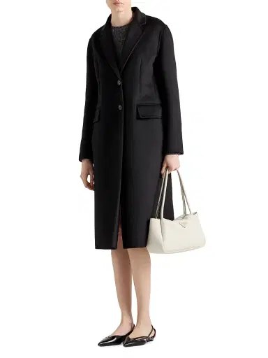 Prada Women's Single-Breasted Cashgora Coat - Black | Thumbnail 2