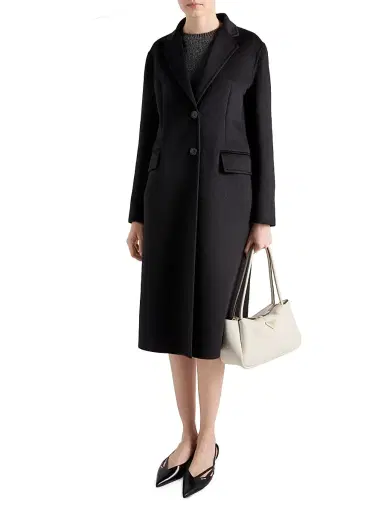 Prada Women's Single-Breasted Cashgora Coat - Black | Thumbnail 4