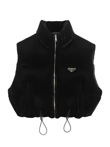 Prada Women's Velvet Down Vest - Black | Thumbnail 1
