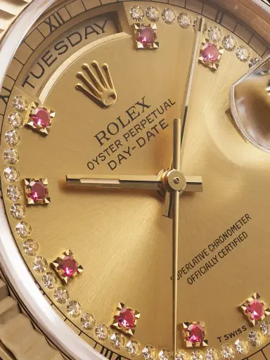 Windsor Pre-Owned 1990 Rolex Oyster Perpetual Day-Date Automatic 36mm 18-Karat Gold, Diamond and Ruby Watch, Ref. No. 18238 - Men | Thumbnail 5 Windsor Pre-Owned 1990 Rolex Oyster Perpetual Day-Date Automatic 36mm 18-Karat Gold, Diamond and Ruby Watch, Ref. No. 18238 - Men | Thumbnail 5