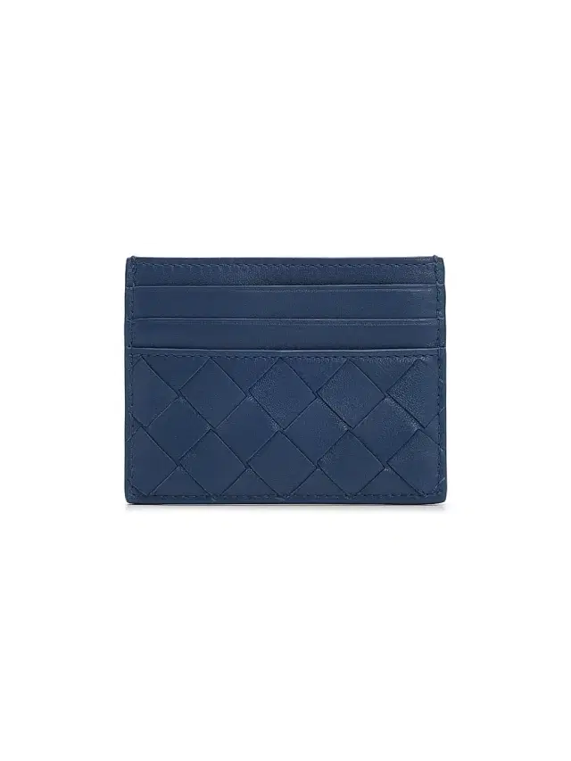 Bottega Veneta Women's Intrecciato Leather Card Case - Blue Venezia Gold