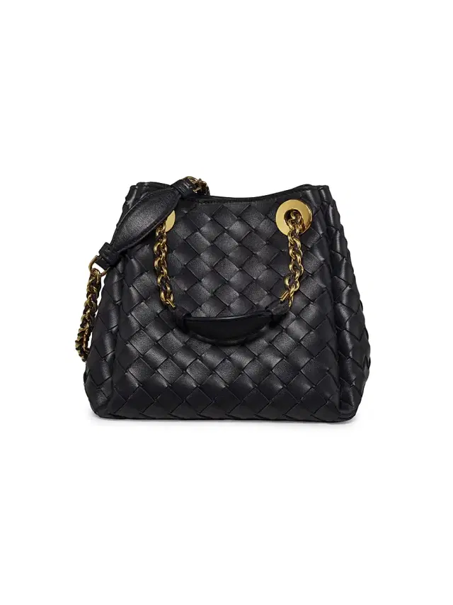 Bottega Veneta Women's  Parachute Intrecciato Leather Shoulder Bag - Nocturnal Muse Brass