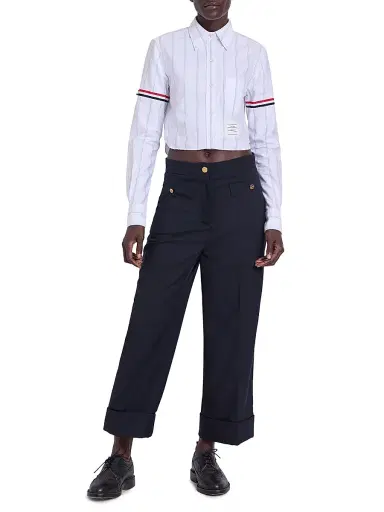 Thom Browne Women's Shadow Stripe Cropped Oxford Shirt - White - Size 4 | Thumbnail 2