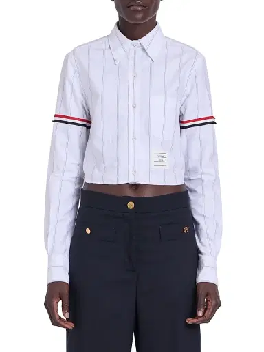 Thom Browne Women's Shadow Stripe Cropped Oxford Shirt - White - Size 4 | Thumbnail 3
