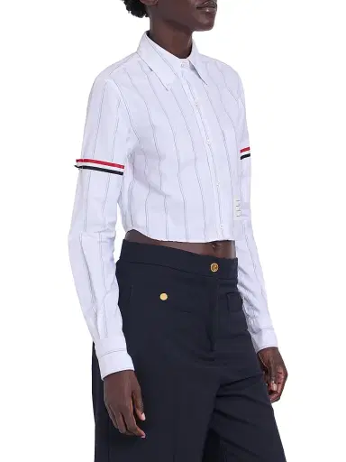 Thom Browne Women's Shadow Stripe Cropped Oxford Shirt | Thumbnail 4 Thom Browne Women's Shadow Stripe Cropped Oxford Shirt | Thumbnail 4