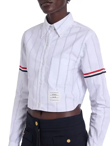 Thom Browne Women's Shadow Stripe Cropped Oxford Shirt - White - Size 4 | Thumbnail 6