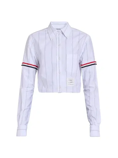 Thom Browne Women's Shadow Stripe Cropped Oxford Shirt | Thumbnail 1 Thom Browne Women's Shadow Stripe Cropped Oxford Shirt | Thumbnail 1