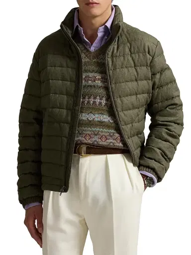 Polo Ralph Lauren Men's Quilted Linen Down Jacket - Ranger Green | Thumbnail 3 Polo Ralph Lauren Men's Quilted Linen Down Jacket - Ranger Green | Thumbnail 3