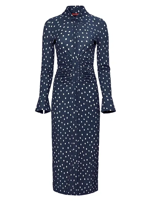 Women's Claudia Polka-Dot Ruched Shirtdress - Nocturne Blue