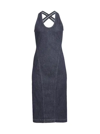 Alaïa Women's Sculpt Crisscrossed Denim Knee-Length Dress - Blue Denim | Thumbnail 1 Alaïa Women's Sculpt Crisscrossed Denim Knee-Length Dress - Blue Denim | Thumbnail 1