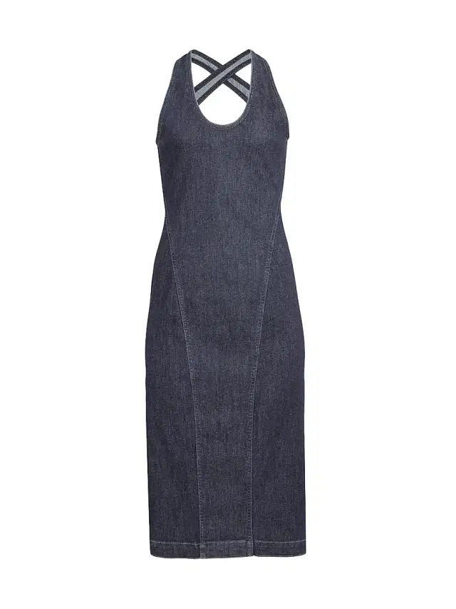 Women's Sculpt Crisscrossed Denim Knee-Length Dress - Blue Denim