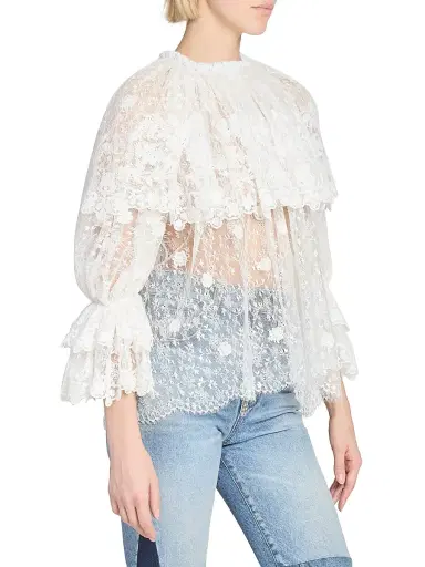 Chloé Women's Draped Sheer Lace Top - Iconic Milk | Thumbnail 4 Chloé Women's Draped Sheer Lace Top - Iconic Milk | Thumbnail 4