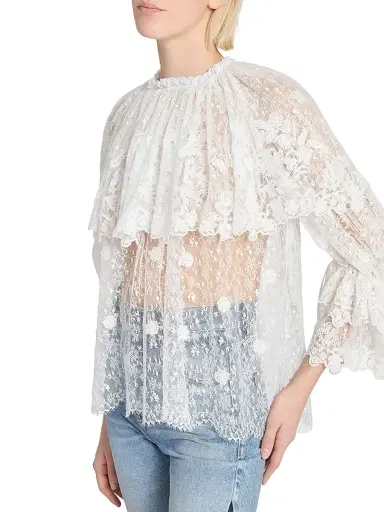 Chloé Women's Draped Sheer Lace Top - Iconic Milk | Thumbnail 6 Chloé Women's Draped Sheer Lace Top - Iconic Milk | Thumbnail 6