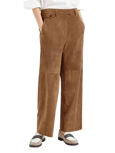 Brunello Cucinelli Women's Suede Cropped Chino Trousers - Brown | Thumbnail 2