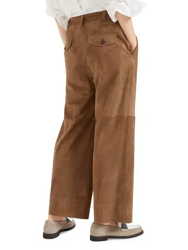 Brunello Cucinelli Women's Suede Cropped Chino Trousers - Brown | Thumbnail 3