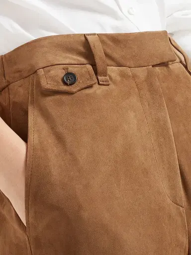 Brunello Cucinelli Women's Suede Cropped Chino Trousers - Brown | Thumbnail 4