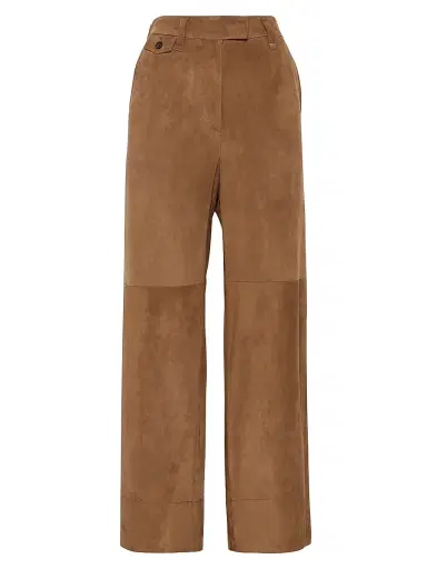 Brunello Cucinelli Women's Suede Cropped Chino Trousers - Brown | Thumbnail 1