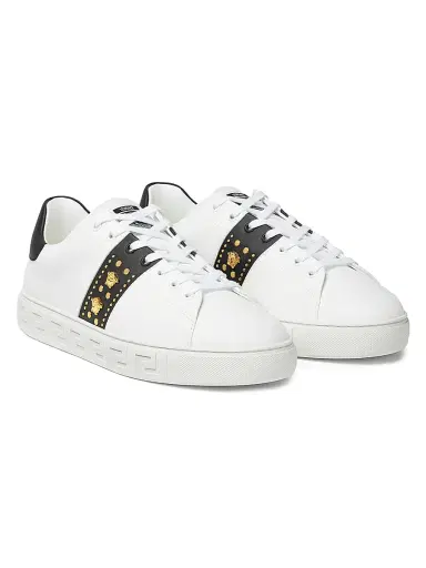 Versace Men's Medusa Studded Low-Top Sneakers - White Gold - Size 6 | Thumbnail 2