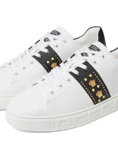 Versace Men's Medusa Studded Low-Top Sneakers - White Gold - Size 6 | Thumbnail 3