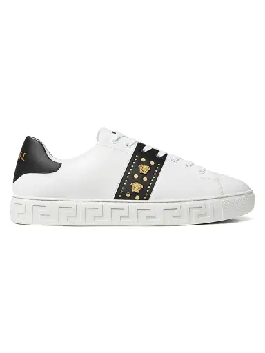 Versace Men's Medusa Studded Low-Top Sneakers - White Gold - Size 6 | Thumbnail 1