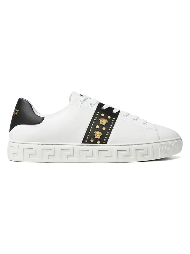 Versace Men's Medusa Studded Low-Top Sneakers - White  Gold