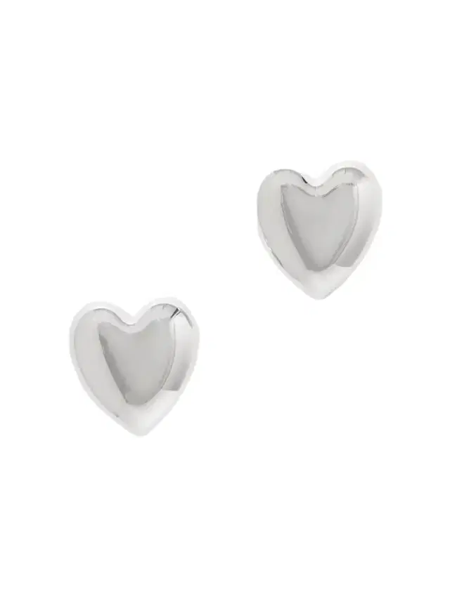 Puffy Heart Small Silver-tone Earrings