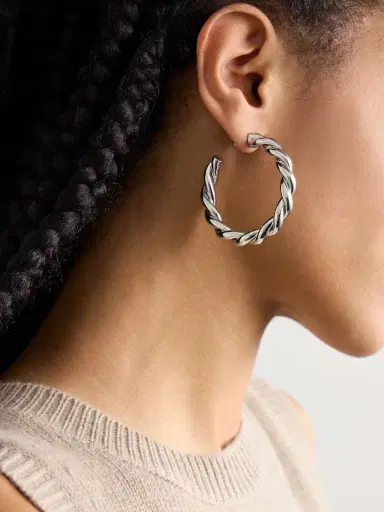 Jennifer Fisher 1.5" Twisted Lilly Baby Silver-plated Hoop Earrings | Thumbnail 2 Jennifer Fisher 1.5" Twisted Lilly Baby Silver-plated Hoop Earrings | Thumbnail 2