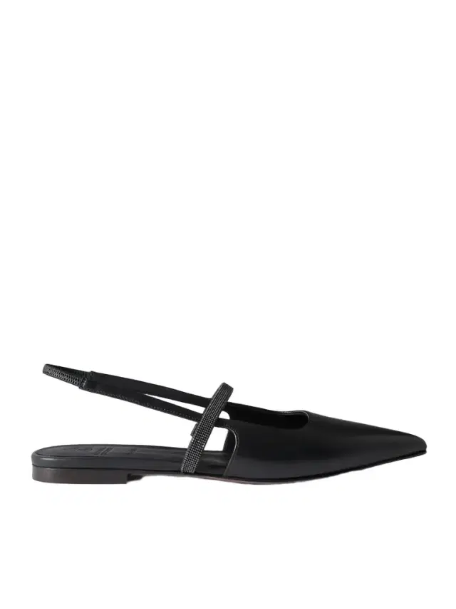 Embellished Cutout Leather Slingback Ballet Flats