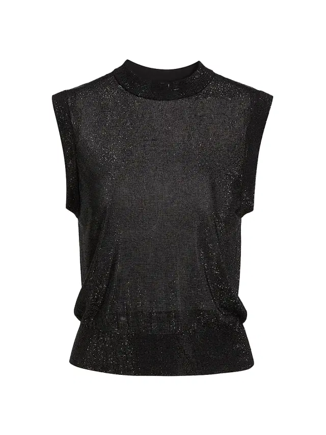 Women's Beaded Mock Turtleneck Tank - Black