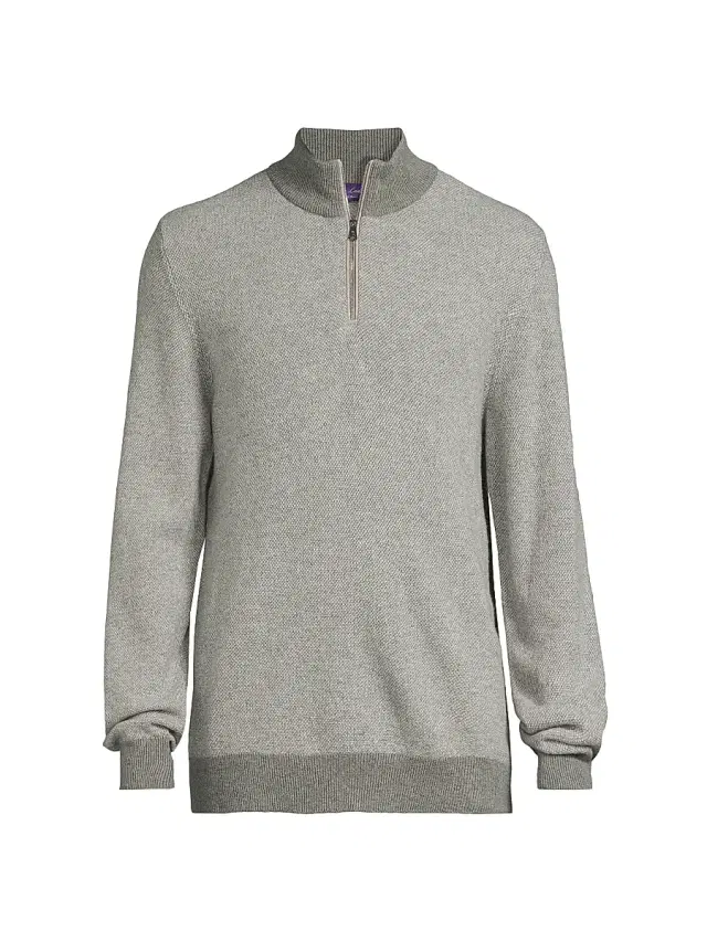 Men's Birdseye Cashmere Quarter-Zip Sweater - Classic Light Grey Heather