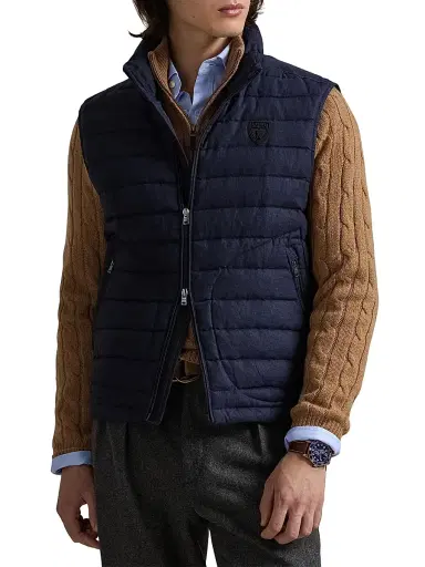 Polo Ralph Lauren Men's Quilted Linen Down Vest - Collection Navy | Thumbnail 3 Polo Ralph Lauren Men's Quilted Linen Down Vest - Collection Navy | Thumbnail 3
