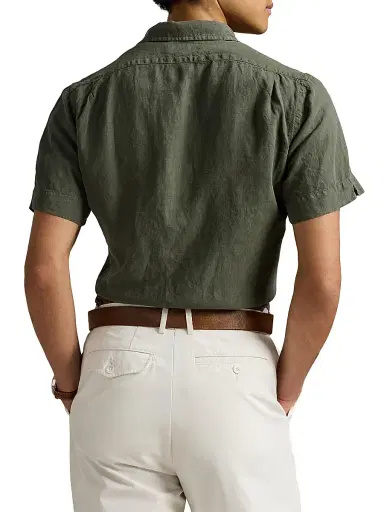 Polo Ralph Lauren Men's Classic-Fit Linen Camp Shirt - New Olive | Thumbnail 4 Polo Ralph Lauren Men's Classic-Fit Linen Camp Shirt - New Olive | Thumbnail 4