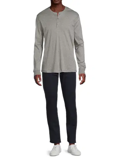 Ralph Lauren Purple Label Men's Interlock Henley Shirt - Light Grey Heather | Thumbnail 2